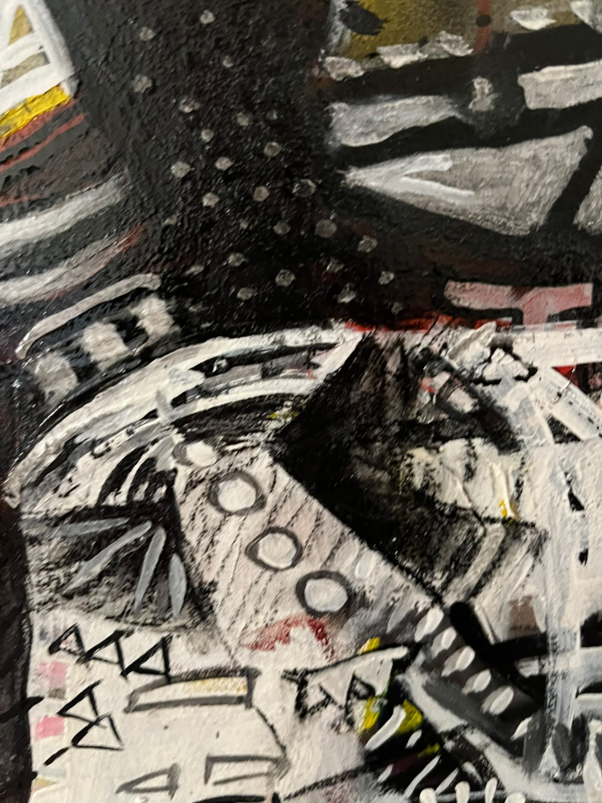 Detail — black and white towers with dotted sky